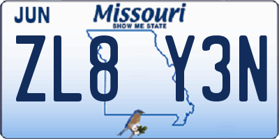 MO license plate ZL8Y3N