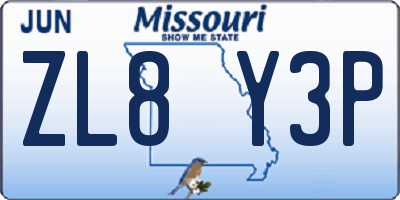 MO license plate ZL8Y3P