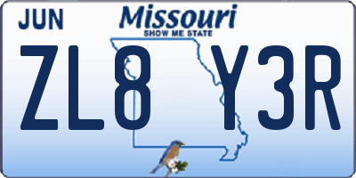 MO license plate ZL8Y3R