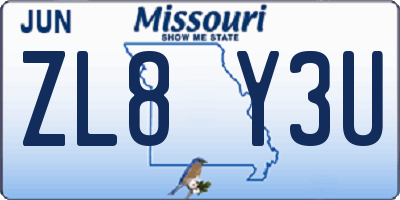 MO license plate ZL8Y3U