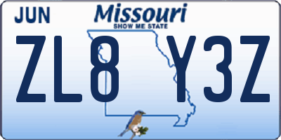 MO license plate ZL8Y3Z