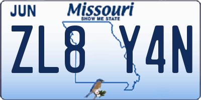 MO license plate ZL8Y4N