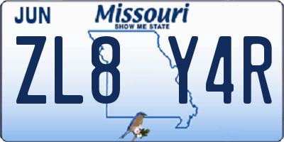 MO license plate ZL8Y4R