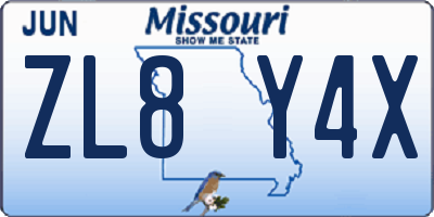 MO license plate ZL8Y4X