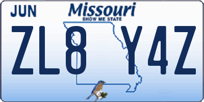 MO license plate ZL8Y4Z