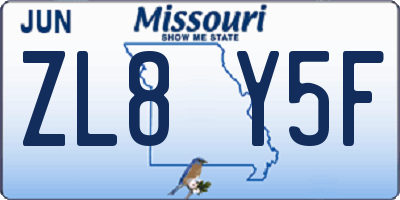 MO license plate ZL8Y5F