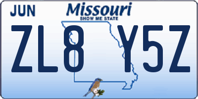 MO license plate ZL8Y5Z