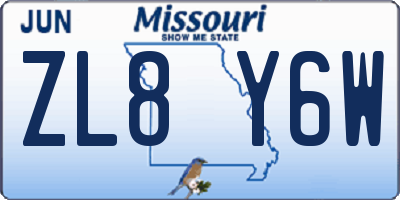 MO license plate ZL8Y6W