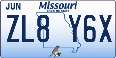 MO license plate ZL8Y6X