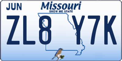 MO license plate ZL8Y7K