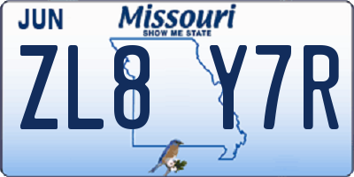 MO license plate ZL8Y7R