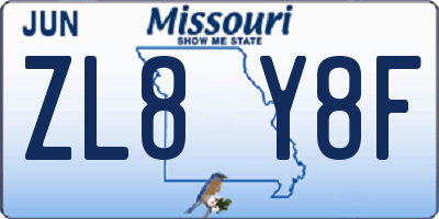 MO license plate ZL8Y8F