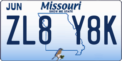 MO license plate ZL8Y8K
