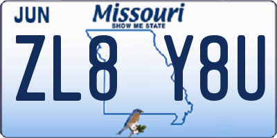 MO license plate ZL8Y8U