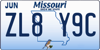 MO license plate ZL8Y9C