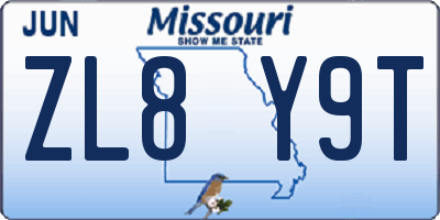 MO license plate ZL8Y9T