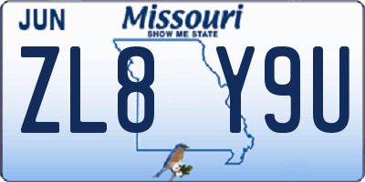 MO license plate ZL8Y9U