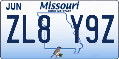 MO license plate ZL8Y9Z