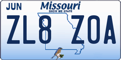 MO license plate ZL8Z0A