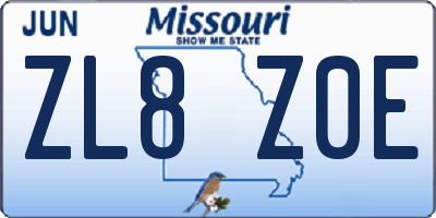 MO license plate ZL8Z0E
