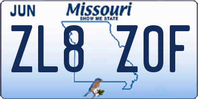 MO license plate ZL8Z0F
