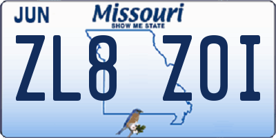 MO license plate ZL8Z0I