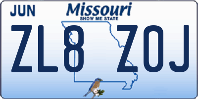 MO license plate ZL8Z0J