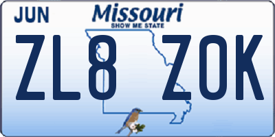 MO license plate ZL8Z0K
