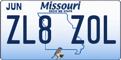 MO license plate ZL8Z0L