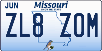 MO license plate ZL8Z0M