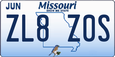 MO license plate ZL8Z0S
