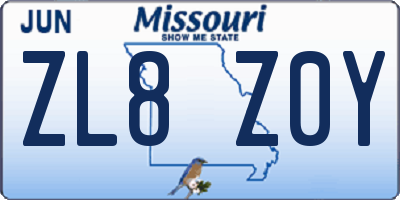 MO license plate ZL8Z0Y