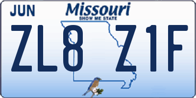 MO license plate ZL8Z1F