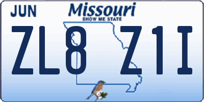 MO license plate ZL8Z1I