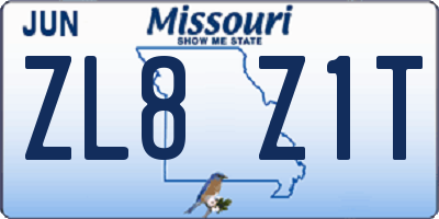 MO license plate ZL8Z1T
