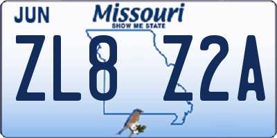 MO license plate ZL8Z2A