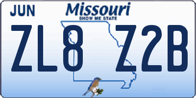 MO license plate ZL8Z2B