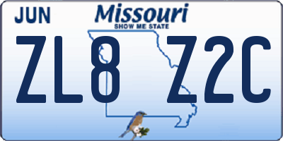 MO license plate ZL8Z2C