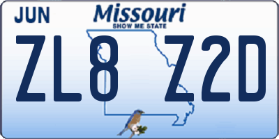 MO license plate ZL8Z2D