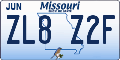 MO license plate ZL8Z2F