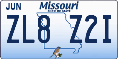 MO license plate ZL8Z2I
