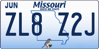 MO license plate ZL8Z2J