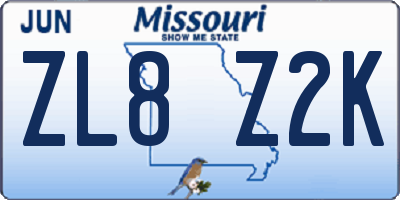 MO license plate ZL8Z2K