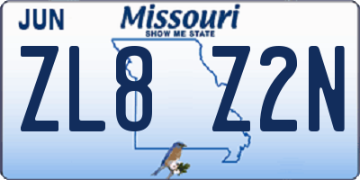 MO license plate ZL8Z2N
