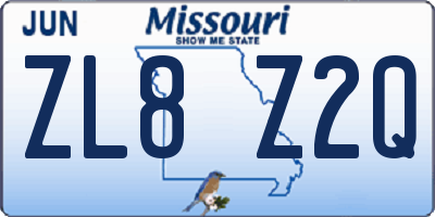 MO license plate ZL8Z2Q