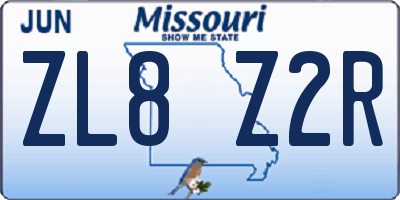 MO license plate ZL8Z2R