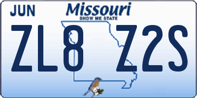 MO license plate ZL8Z2S