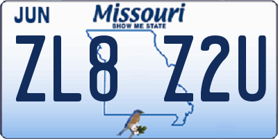 MO license plate ZL8Z2U