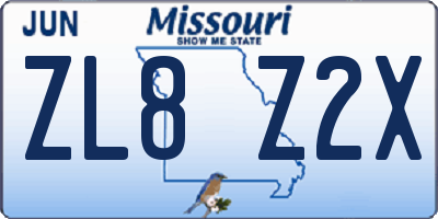 MO license plate ZL8Z2X