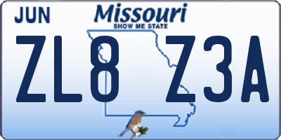 MO license plate ZL8Z3A